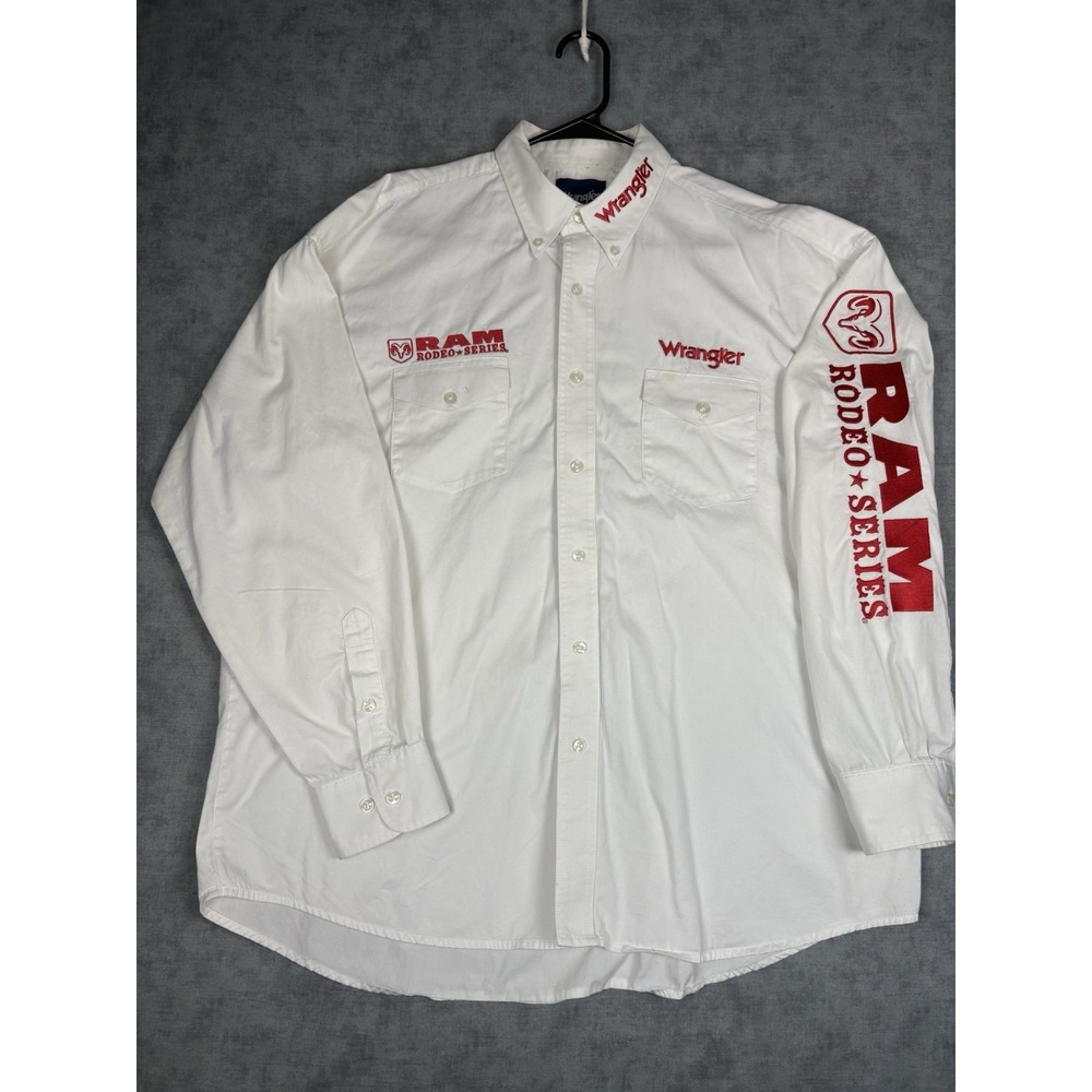 Wrangler RAM Rodeo Series Shirt Mens XL White Embroidered Western Cowboy